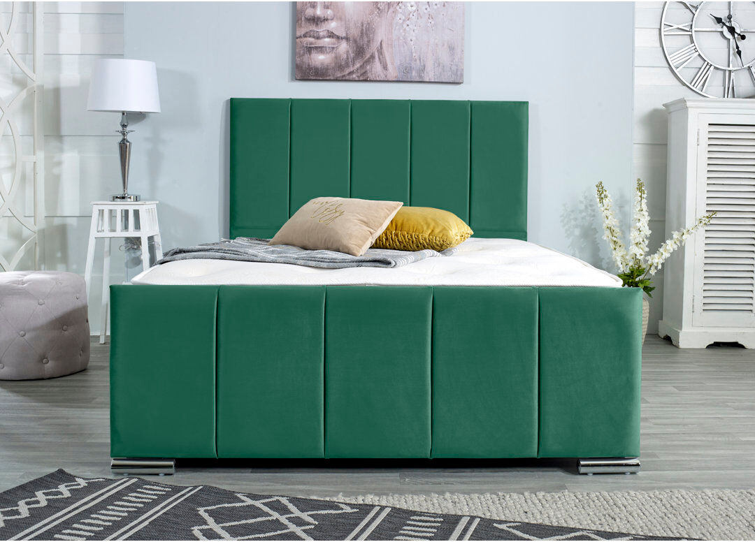 Wayfair Sleep Rossing Upholstered Bed Frame Green Kingsize (5')