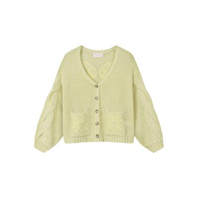 Cardigan ANOTHER COTTON LAB "Another Cotton Lab Another WMN Cardigan", Damen, Gr. XL, gelb, 100% Baumwolle, normal, V-Ausschnitt, Strickjacken