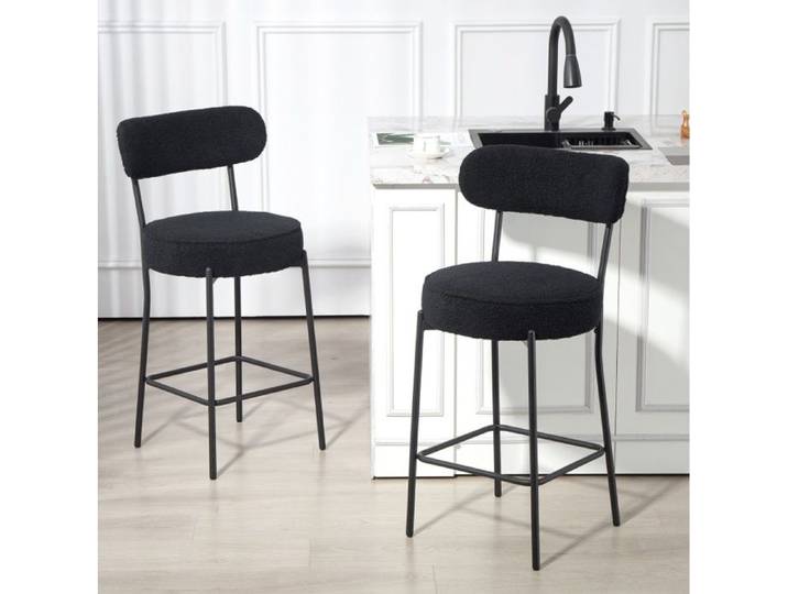 Tabourets De Bar Lot De 2 En Polyester Noir Chaises Hautes Modernes FloraGrace Pour Cuisine Et Ilot Patins Reglables 49x52x95cm