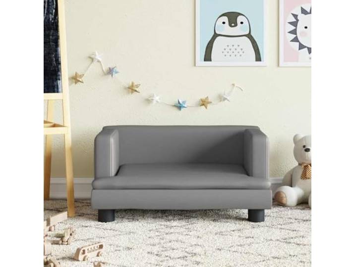 KGCRYUWED Kindersofa Kunstleder Kindercouch 60x40x30 cm Grau Sessel Massives Kiefernholz, Schaumstoff Polsterung, Für Kinder 3-6 Jahre