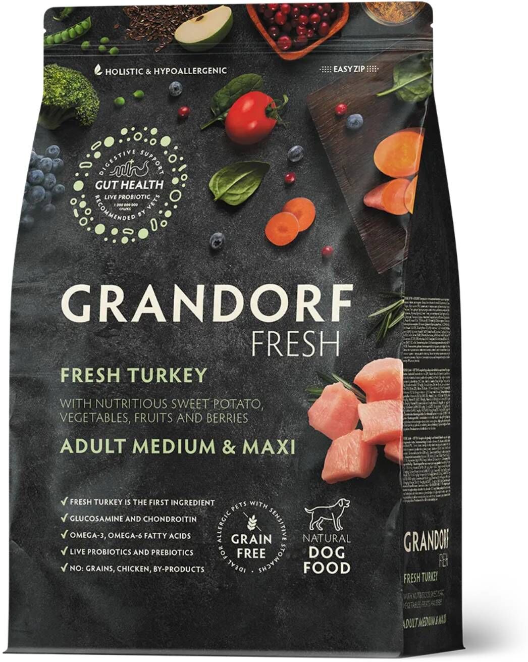 Grandorf Fresh Adult Medium & Maxi Breeds con Carne Fresca di Tacchino e Patata Dolce per Cani Adulti 3 Kg