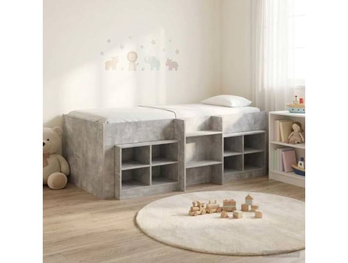 RJPLMFV Etagenbett mit Schrank 3-teilig Beton-Grau Langlebiges Holzwerkstoff, integrierte Leiter, Lattenrost inklusive, platzsparend