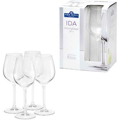 Weinglas VAN WELL "Ida", transparent (klar), B:8,5cm H:22,4cm, Glas, Trinkgefäße, Weinglas, spülmaschinengeeignet, 38 cl, 4-teilig