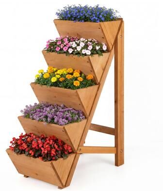 Costway 5-tier Vertical Raised Garden Bed Wood Elevated Planter Box with Legs-Orange