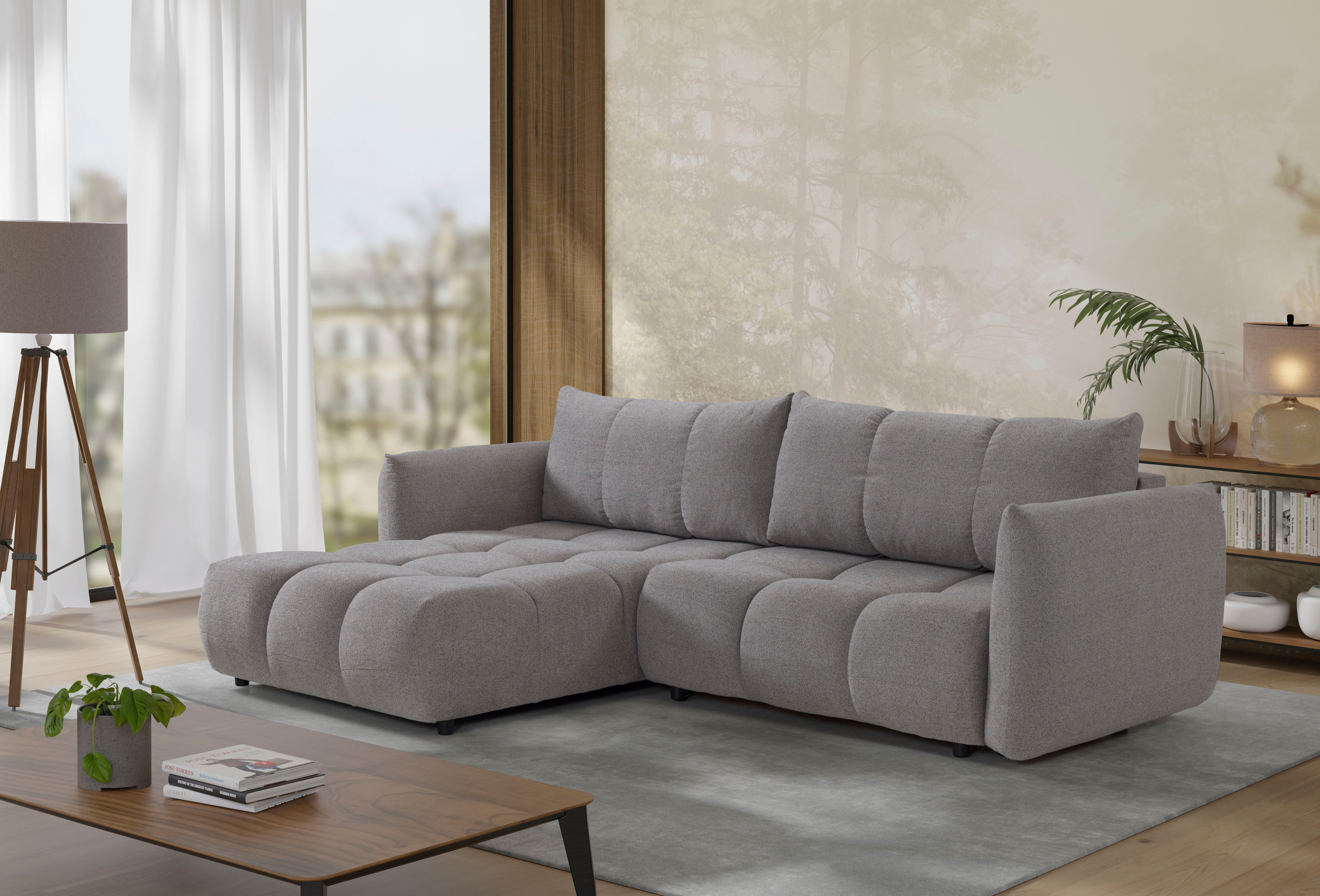 Ecksofa EXXPO - SOFA FASHION "Livonia, B/T: 260/187, modern & praktisch für kleine Räume", grau, B:260cm H:87cm T:187cm, Sofas, Ecksofa, Mit Bettfunktion & Bettkasten,hoher Sitzkomfort,inkl. Steppung, L-Form grau B/H/T: 260cm x 87cm x 187cm, Flachgewebe, 