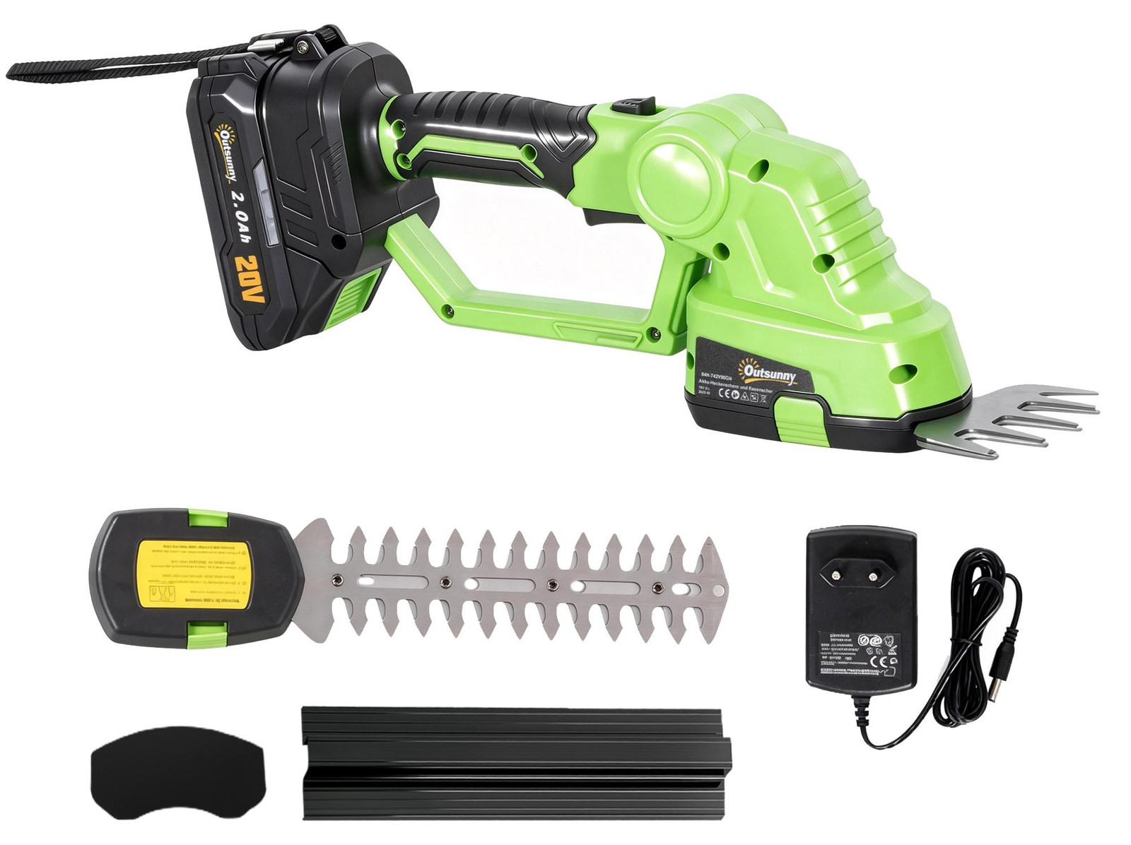 Outsunny 2-in-1 Accu-heggenschaar en struikschaar, groen