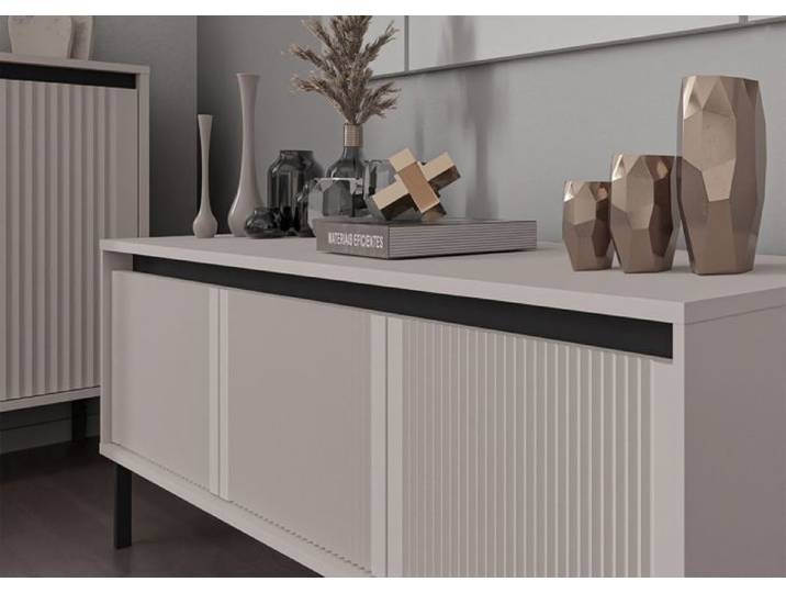 Meuble TV 3 tiroirs avec pieds noir - OSAKA - 179 cm - beige