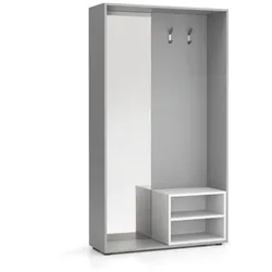 Garderobenwand BORDER mit Schuhschrank und Spiegel, 2 Kleiderhaken, Grau/Weiß