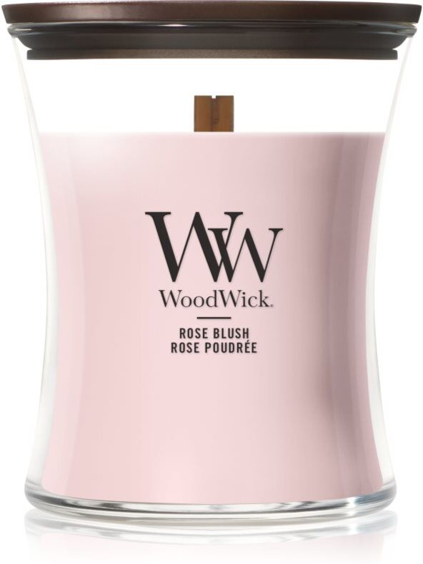 Woodwick Rose Blush scented candle with wooden wick 275 g