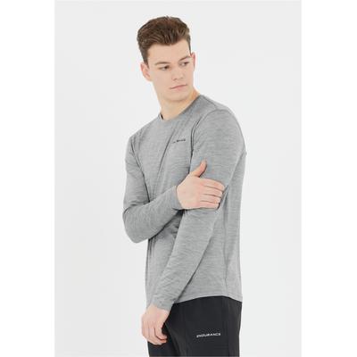 Langarmshirt ENDURANCE "Abdon", Herren, Gr. M, grau (hellgrau), 95% Polyester, 5% Elasthan, unifarben, normal, Rundhals, Shirts Langarmshirt, mit Quick Dry-Technologie