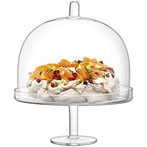 L.S.A. Serveerplateau op Voet met Stolp, Diameter: 25 cm, Hoogte: 29,5 cm, Transparant