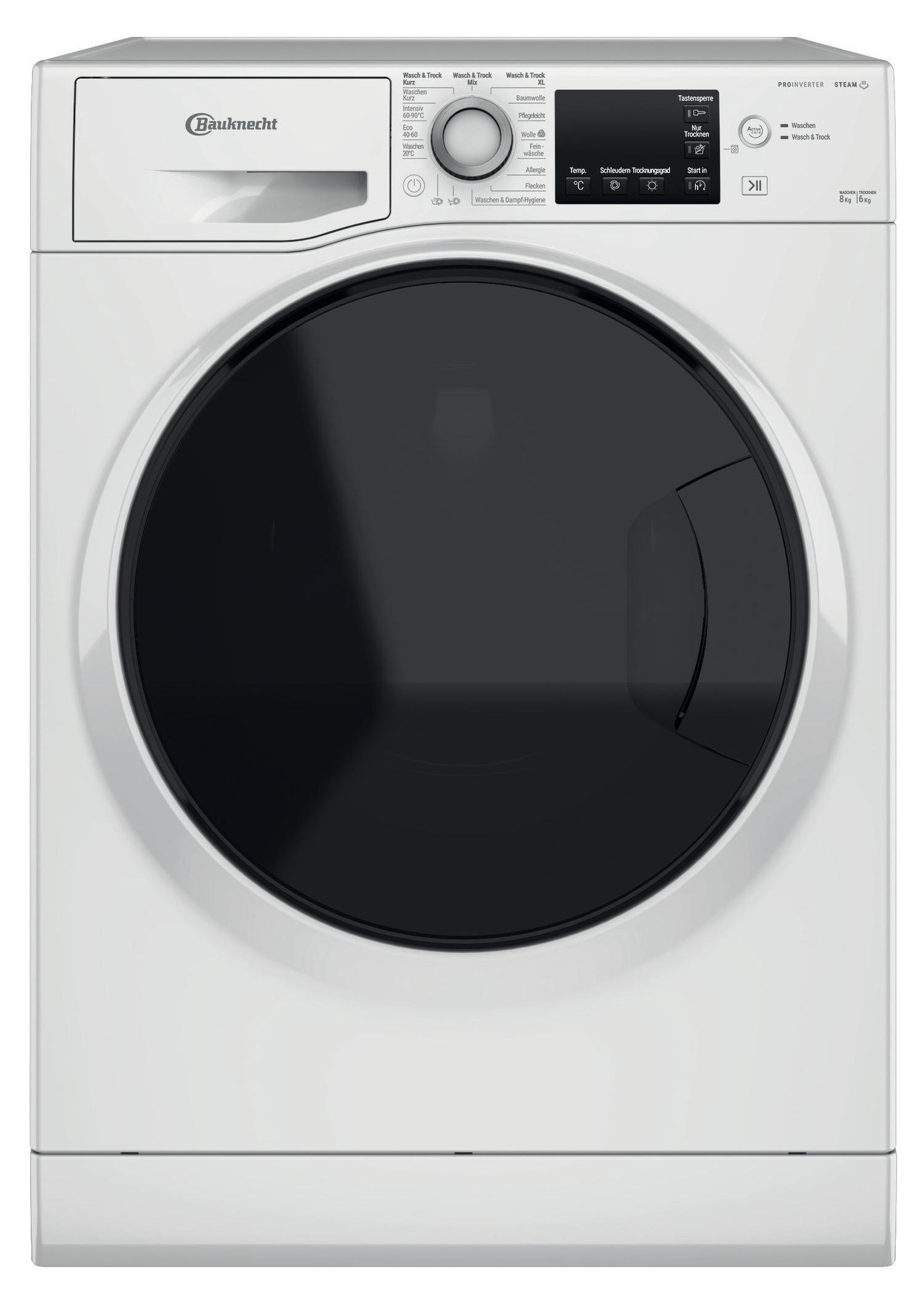 Bauknecht WATK Sense 86S 41 C, Frontlader, Freistehend, Weiß, Links, Schwarz, Schwarz