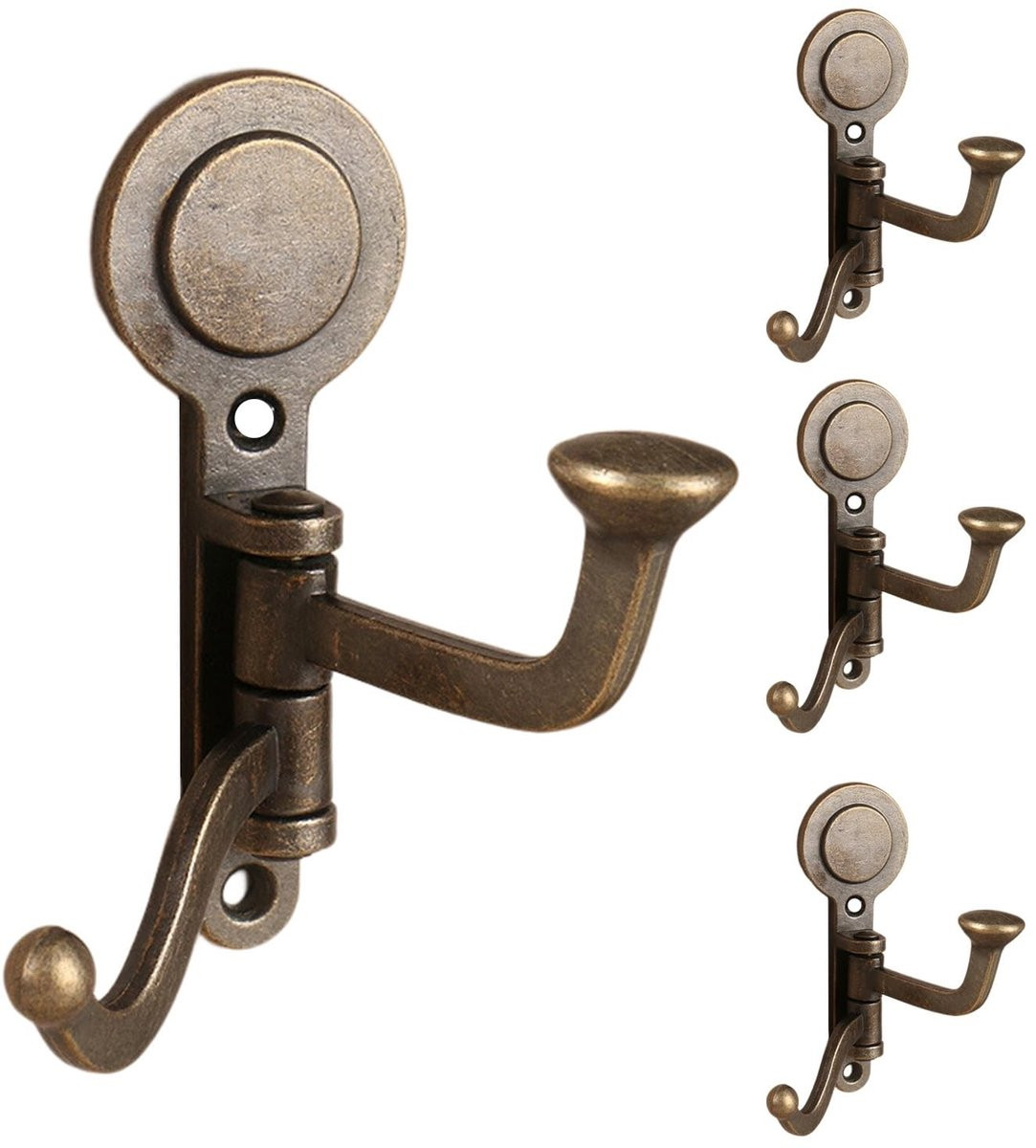 Set van 4 rustieke swivel haken voor muurbevestiging