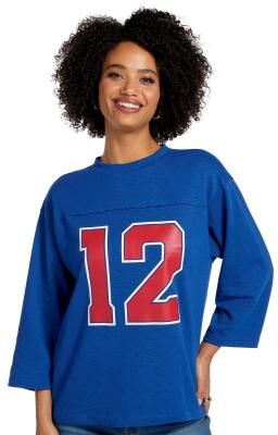 Masseys Vintage Varsity Tee Casual in Blue/Red/White, Size Large, Cotton/Spandex