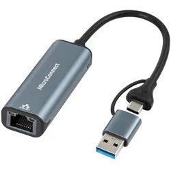 MicroConnect USB-C / A zu RJ45 Netzwerk Adapter (USB 3.0, USB-C, RJ45 (1x)), Netzwerk Adapter, Schwarz
