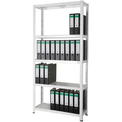 Archivregal 180x90x30 cm 55 Ordner 5 HDF Holzboden 175 KG/Boden weiß SZAGATO Metallregal Fachbodenregal Lagerregal Metall Fachboden Regal