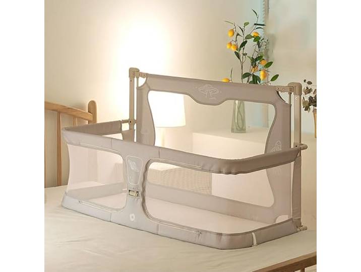 3 in 1 babybett,Babywiege,120x50cm,reisegitterbett, beistellbett baby boxspringbett,mit Moskitonetz,hochklappbarer Zaun mit einem Schlüssel, Babybett mit Gittern, der auf das Bett gestellt werden kann