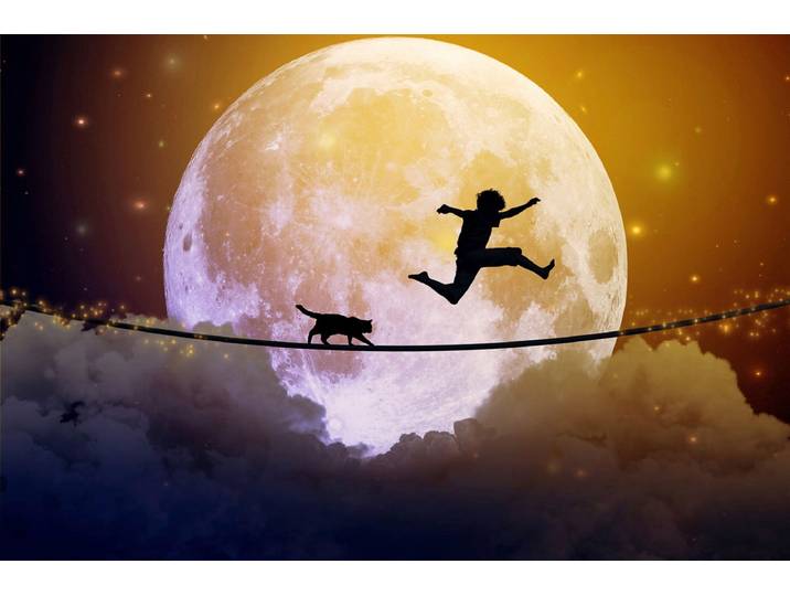 Fototapete PAPERMOON VOLLMOND-MOND WOLKEN STERNE HIMMEL NATUR SURREAL DEKO , bunt, B:3m L:2,23m, Vlies, Tapeten, Fototapete