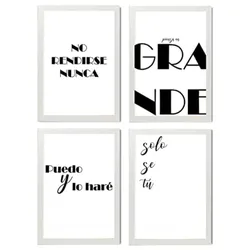 POSTER Set mit 4 Nachdenken TypografieStil A3 Weißer Rahmen