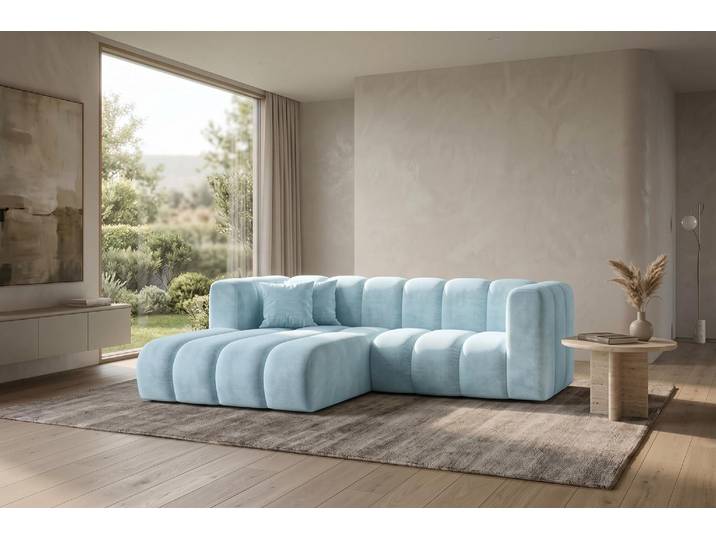 Kaiser Möbel Modulares Ecksofa in L-Form, Velvet-Stoff Riviera, Babyblau, Links, GRAND