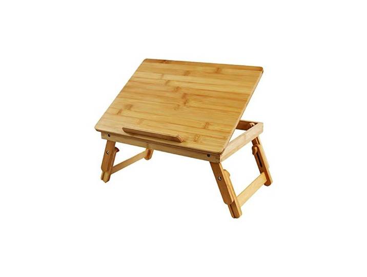 Bambou Bureau pour Ordinateur Portable avec Pieds Pliants Surface Inclinable Table De Travail Réglable Ordinateur Portable Stand