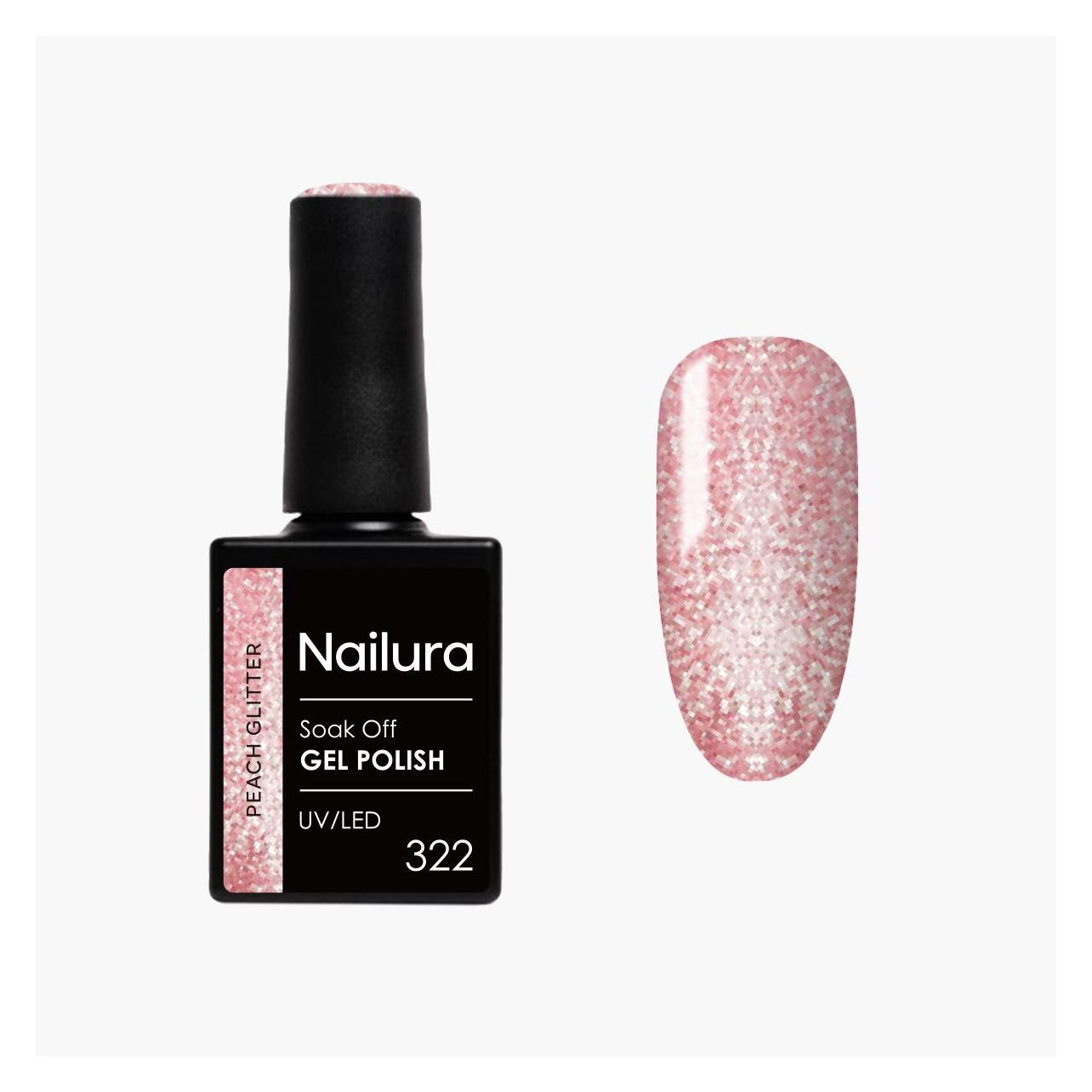 Nailura - Gel Polish 322 - Peach Glitter - 10 ml (Peach Glitter) (70341)
