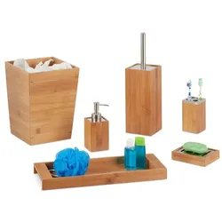 Relaxdays Bad Set Bambus 6-teilig Hellbraun,Silber