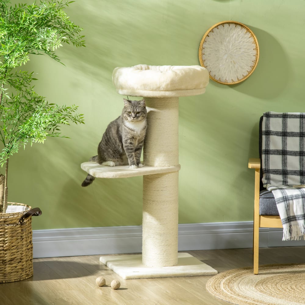 PAWHUT Arbre à chat peluche beige Beige 49x105x49cm
