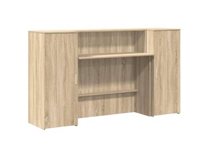 POUFGDR Empfangsschreibtisch, Eiche, Sonoma, 180 x 50 x 103,5 cm, Holz Großer Stauraum, integrierte Theke, Schrank, einfache Installation, professionelle Verwendung
