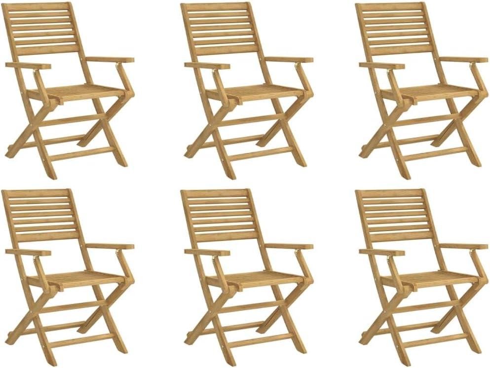 6 klappbare Gartenstühle aus massivem Akazienholz, 54,5x61,5x86,5cm, mit Arm- und Rückenlehne für Terrasse und Balkon