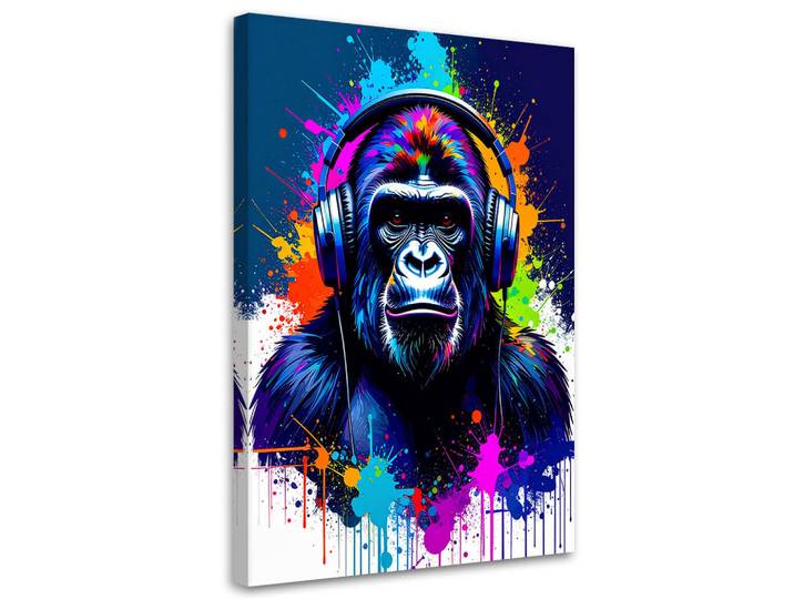 Feeby Leinwandbild Bunte Affe Musik Kopfhörer 70x100cm, Mehrfarbig, Tiere, Rechteckig, 70x100 cm, Bilder & Rahmen, Bilder, Leinwandbilder