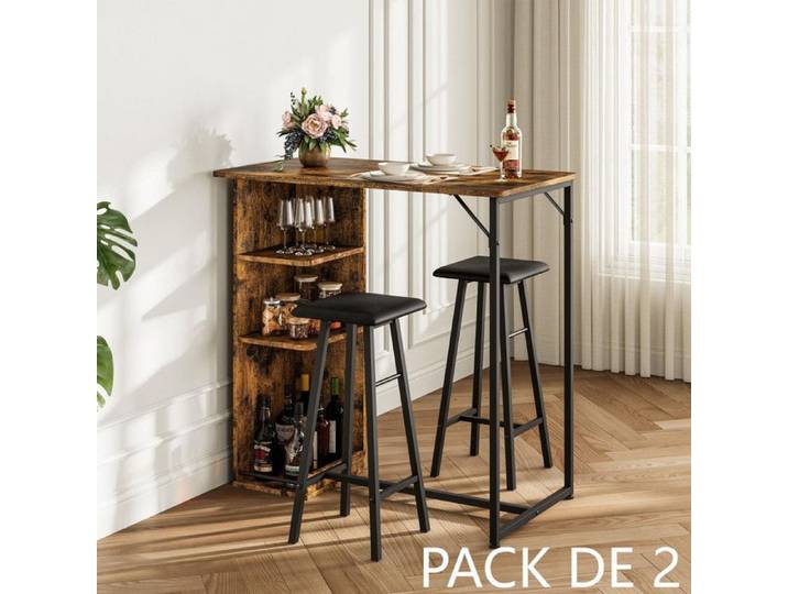 Ensemble Table Haute de Bar et Chaises - GARVEE - Avec 3 étagères ouvertes pratiques – Retro color-2PCS