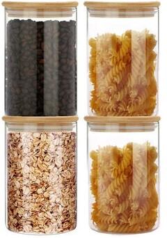 Useful Little Things Glass Storage Jar Set With Bamboo Lids Airtight Containers For Coffee Spices Pasta Cookies And Pantry Organization 4pcs 19.7 Oz