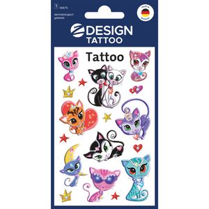 Zweckform Temporäre-Tattoos Z-Design 56675, farbig, Cats deluxe, 1 Blatt à 7,6 x 12 cm, 9 Tattoos