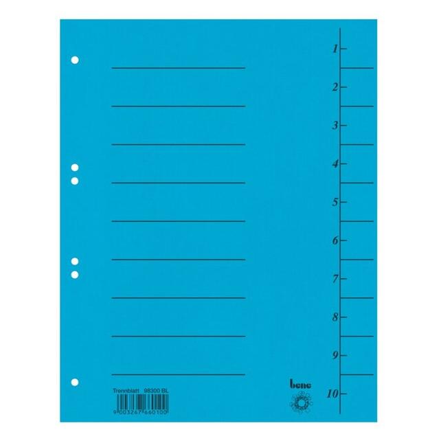 Bene Trennblätter Trend 1 bis 10 DIN A4 Blau 10-teilig Karton (105903)
