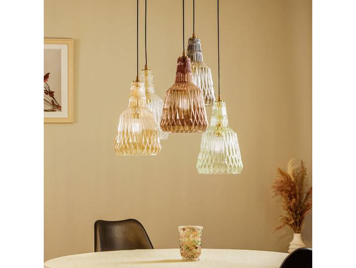 Belarion 5 Cluster Suspension Multicouleur - Lindby - Salon / séjour - Vintage / rétro - Verre - Avec abat-jour