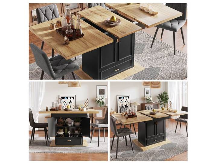 Table extensible - WESTYLE - 110–140 cm - Aspect bois - Rangement 2 portes & tiroir - Plateau MDF extensible