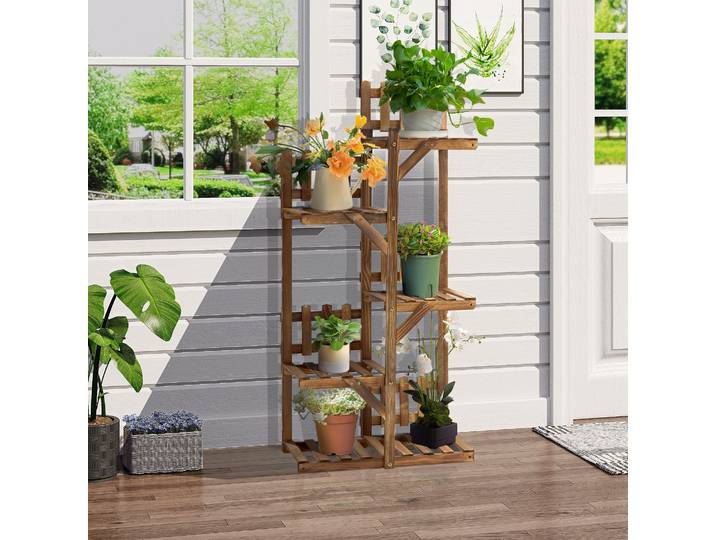Outsunny Support Plantes 5 Niveaux Bois Sapin Ornement Extérieur