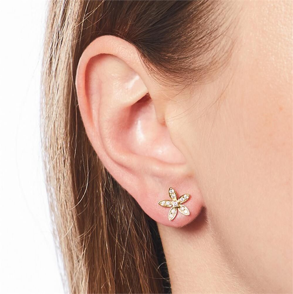 Brilladia 14K Gold Ohrstecker Blüten mit Diamanten gold