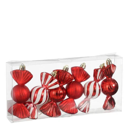 Mica Decorations kerstornament snoep rood kunststof 6 stuks