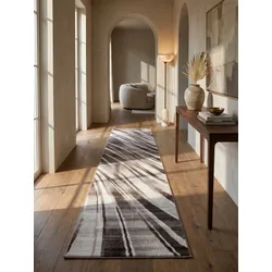 Kurzflorteppich DRAU, mit abstraktem Wellenmuster, Braun, 80 x 300 cm