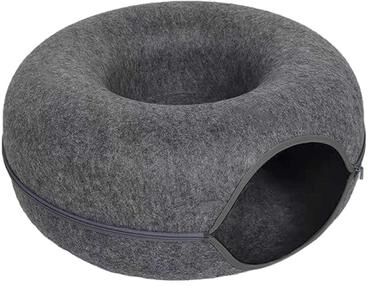 Uplift Essentials Interactive Felt Cat Donut Tunnel And Nesting Bed dark Gray 23.5 In