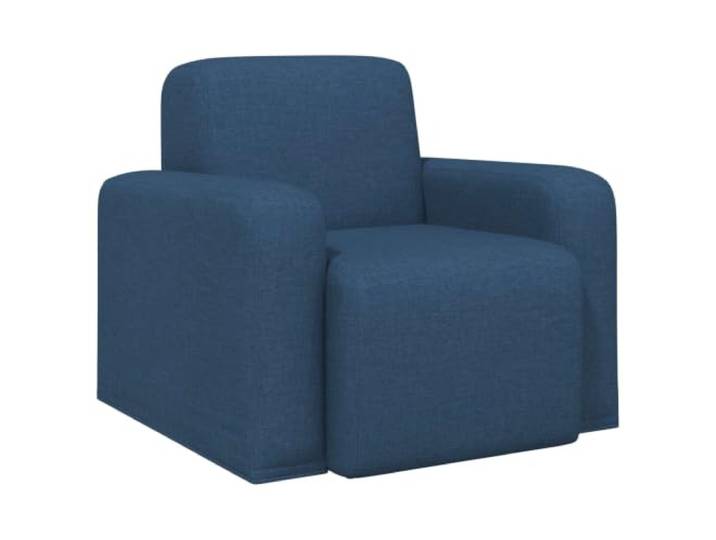 Sessel Blau Stoff mit Holzrahmen und Armlehnen Blauer Stoffbezug, Polyester-Polster, geschwungene Rückenlehne, Holzwerkstoff-Rahmen, Wohnzimmer, Schlafzimmer, Leseecke
