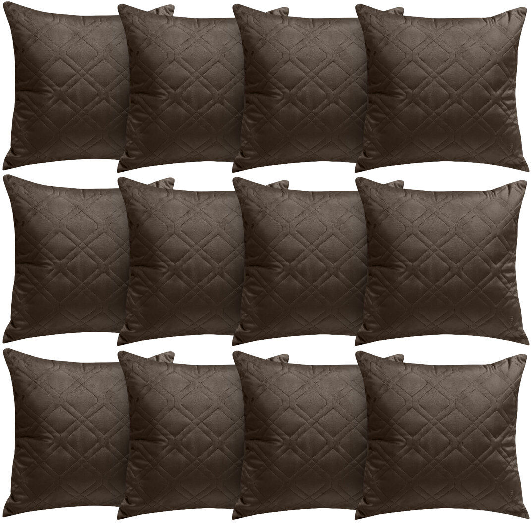 Aspire Homeware Diamond-Pattern Square Velvet Cushion Cover Coffee Pack of 12