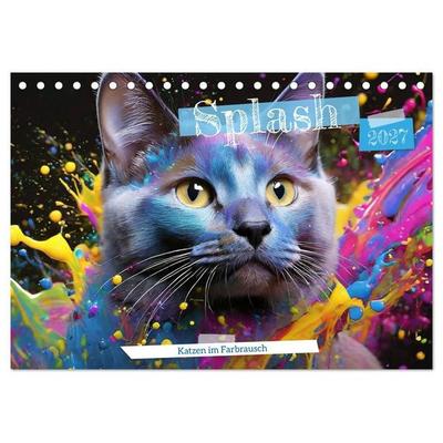 Splash - Katzen im Farbrausch (Tischkalender 2027 DIN A5 quer), CALVENDO Monatskalender