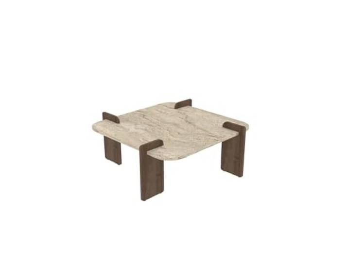 Hanah Home Modern Coffee Table, 90 x 35 x 90 cm, Travertine & Walnut 100% Melamine Coated Chipboard, 35 kg Capacity Stylish & Functional Design for Any Space