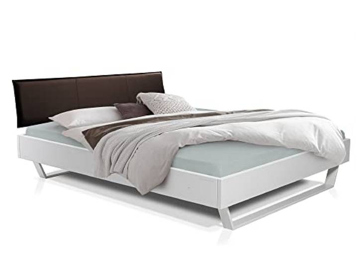 LUKY Kufenbett mit Polsterkopfteil, Material Massivholz, Fichte/Kufen weiss