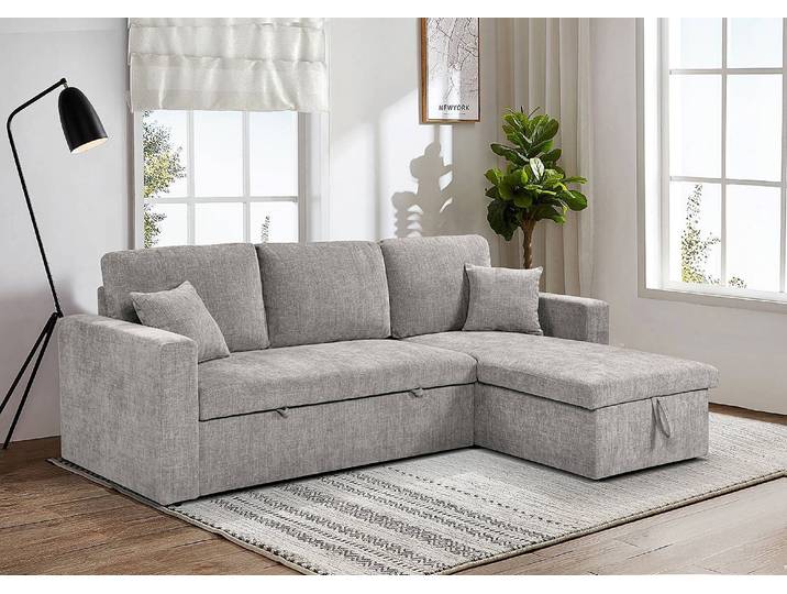 Ecksofa COVENTRY mit Schlaffunktion Grau Webstoff Tomoe 223 x 85 x 146cm Longchair beidseitig montierbar mit Schlaffunktion Modern