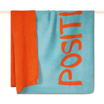 Wohndecke PAD "Positivity", bunt (light mint), B:150cm L:200cm, Obermaterial: 60% Baumwolle, 40% Polyacryl, Wohndecken, Wohndecke, Made in Europe, Wendefunktion, Uni Farben, mit Schriftzug, 150x200 cm
