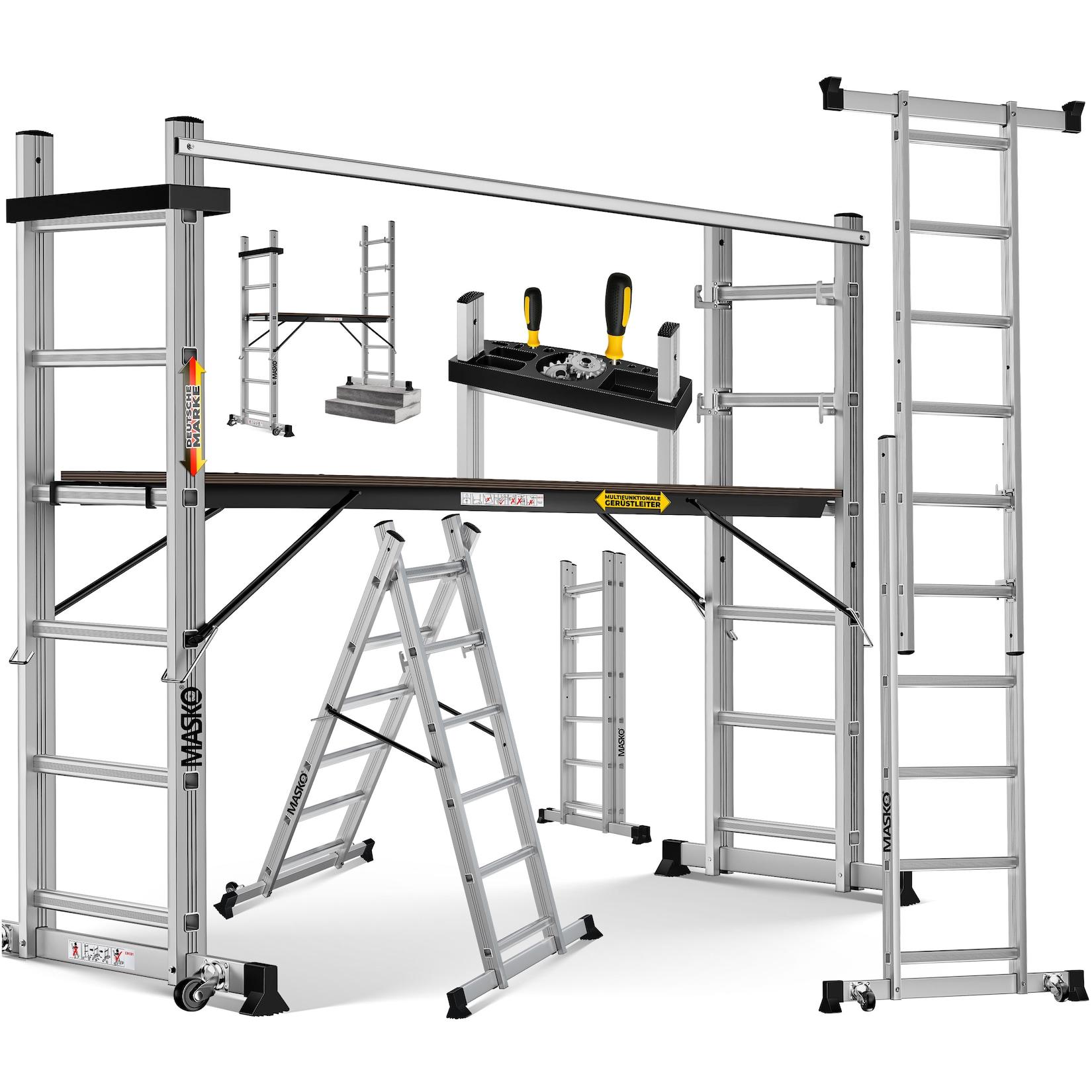 MASKO® Baugerüst Alugerüst Gerüst ? Anlegeleiter ? Bockeiter ? Arbeitsgerüst ? Treppenleiter ? Arbeitsbühne bis 150 KG belastbar Anti-Rutsch beschichtet Gerüstleiter GS geprüft EN 131